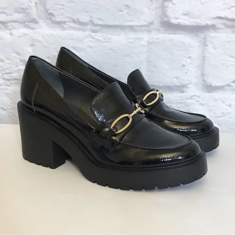 Franco Sarto 9.5 Desma Platform Chunky Loafers Women’s Black Patent Horsebit